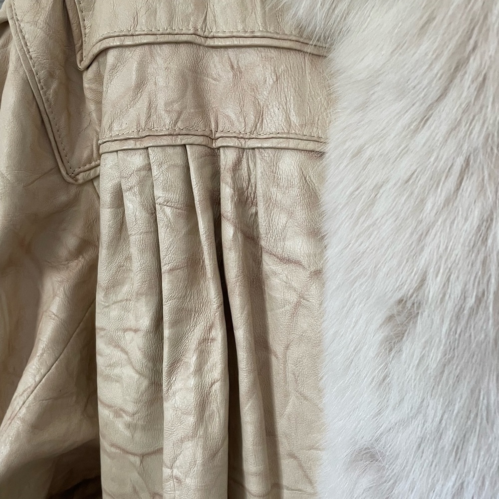 Vintage J Percy Marvin Richards Cream/Blush Pink Leather Coat Fox Fur Collar - Picture 6 of 10